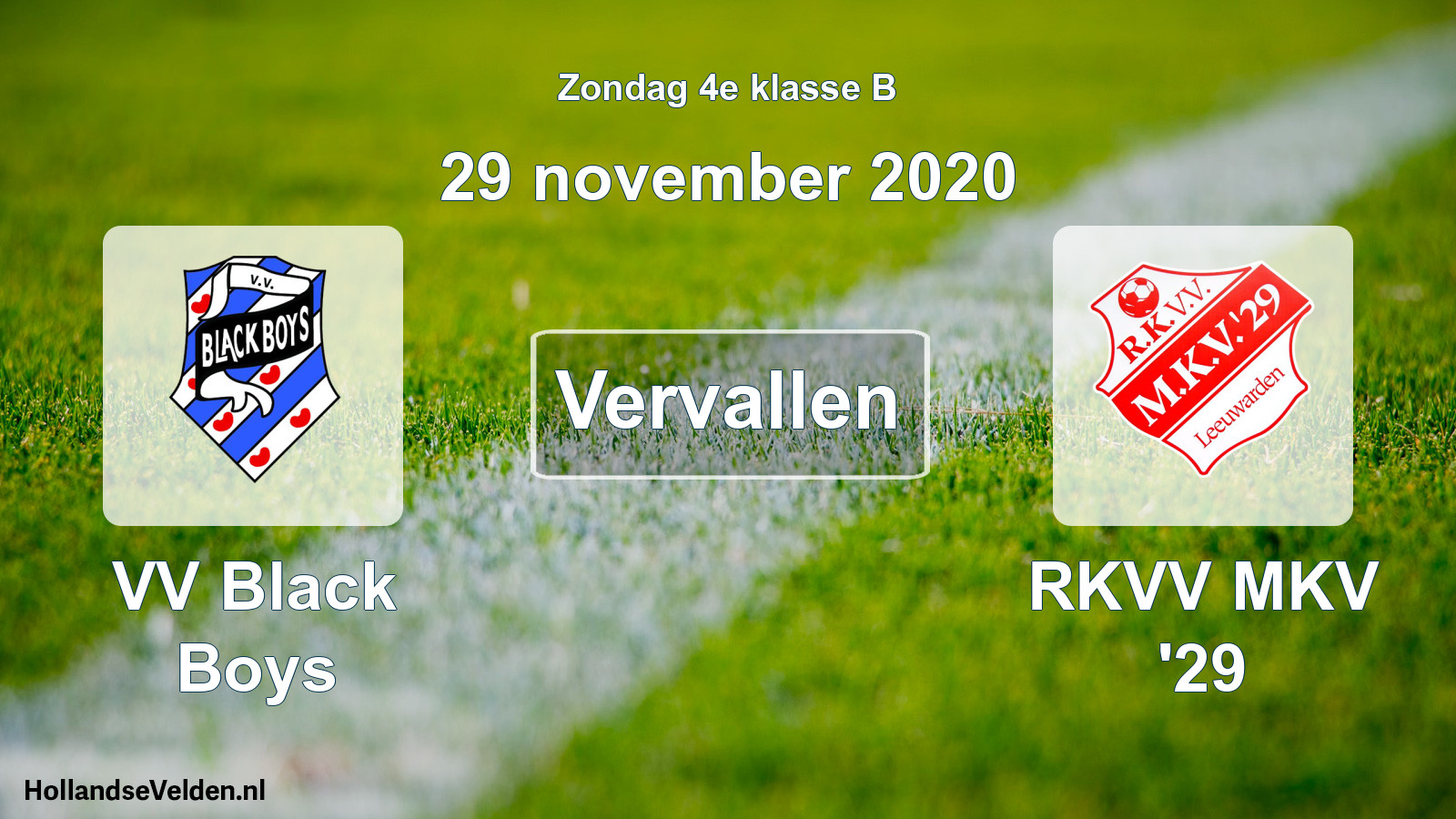 Scheduled Match: VV Black Boys - RKVV MKV '29 (29 November 2020)
