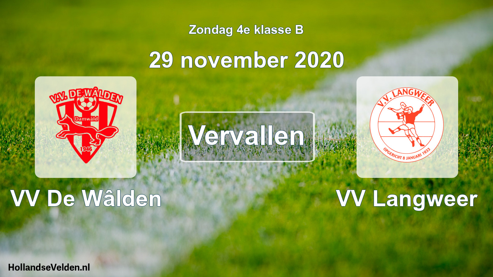 Scheduled Match: VV De Wâlden - VV Langweer (29 November 2020)