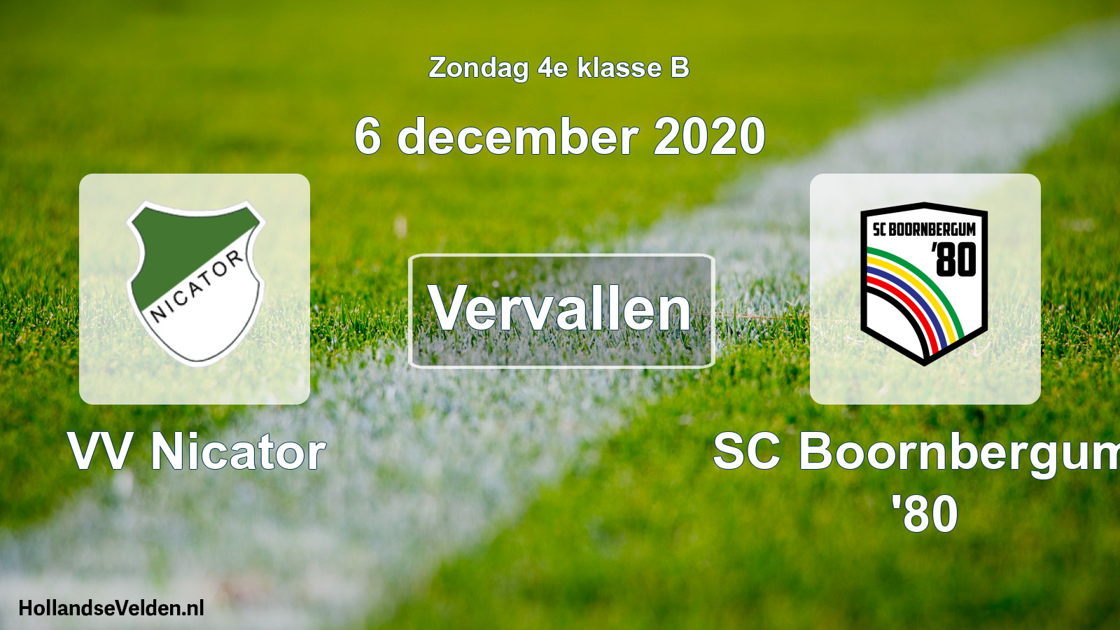 Scheduled Match: VV Nicator - SC Boornbergum '80 (6 December 2020)