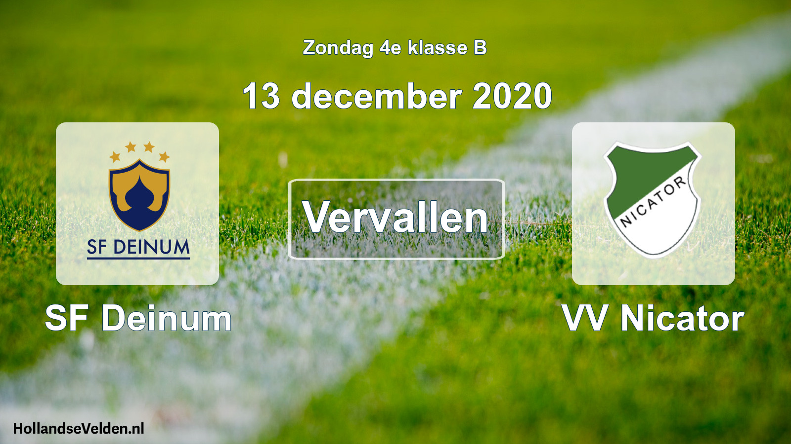 Scheduled Match: SF Deinum - VV Nicator (13 December 2020)