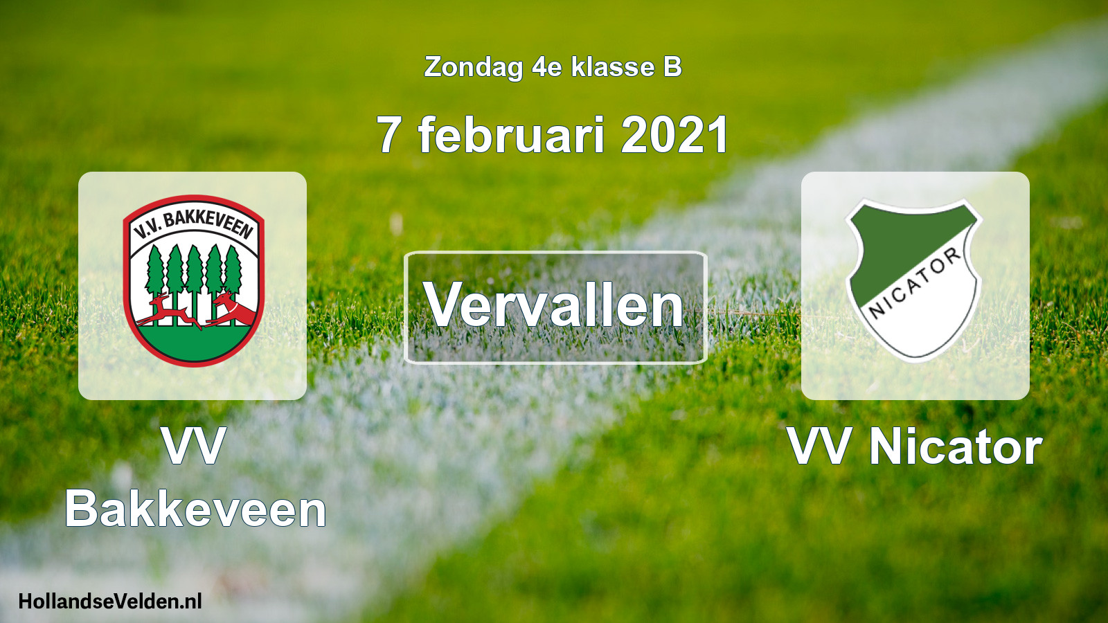 Scheduled Match: VV Bakkeveen - VV Nicator (7 February 2021)