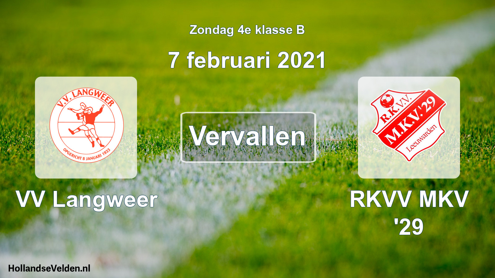 Scheduled Match: VV Langweer - RKVV MKV '29 (7 February 2021)