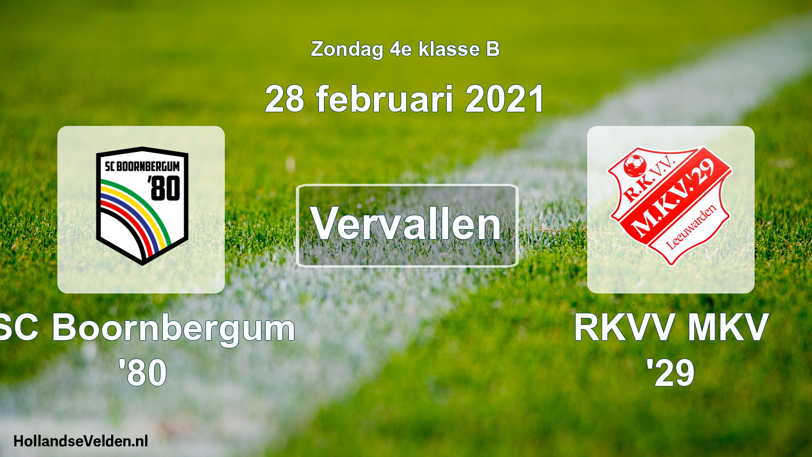 Scheduled Match: SC Boornbergum '80 - RKVV MKV '29 (28 February 2021)
