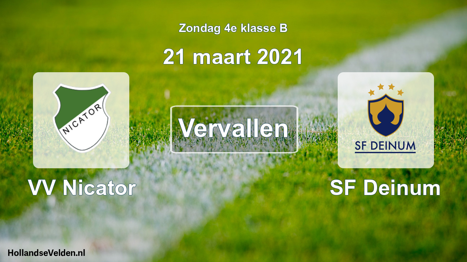 Scheduled Match: VV Nicator - SF Deinum (21 March 2021)