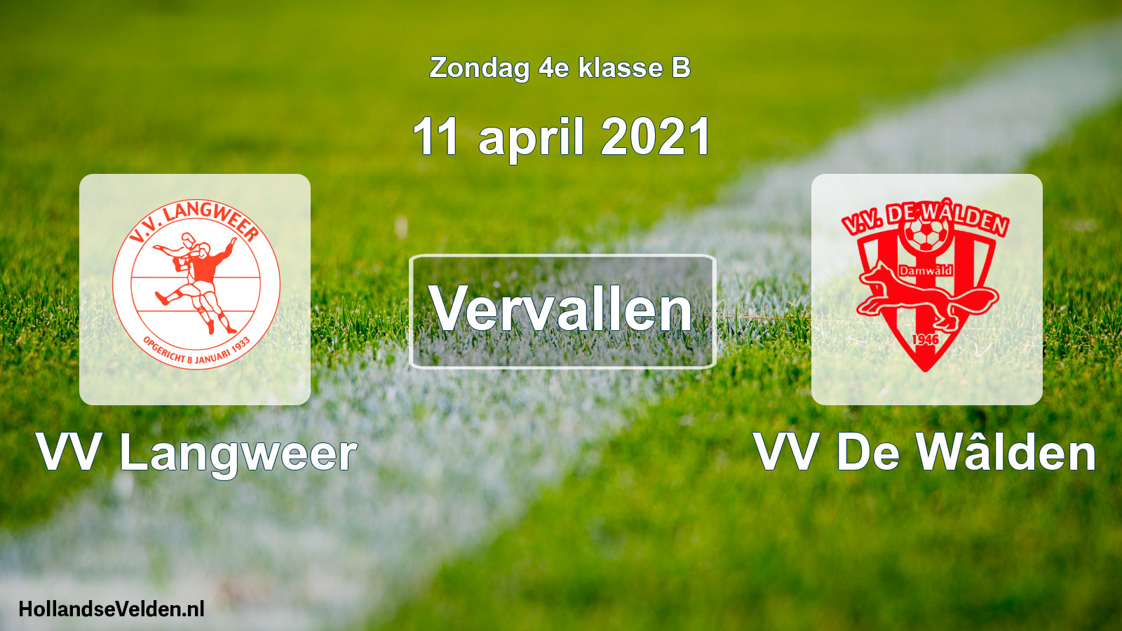 Scheduled Match: VV Langweer - VV De Wâlden (11 April 2021)