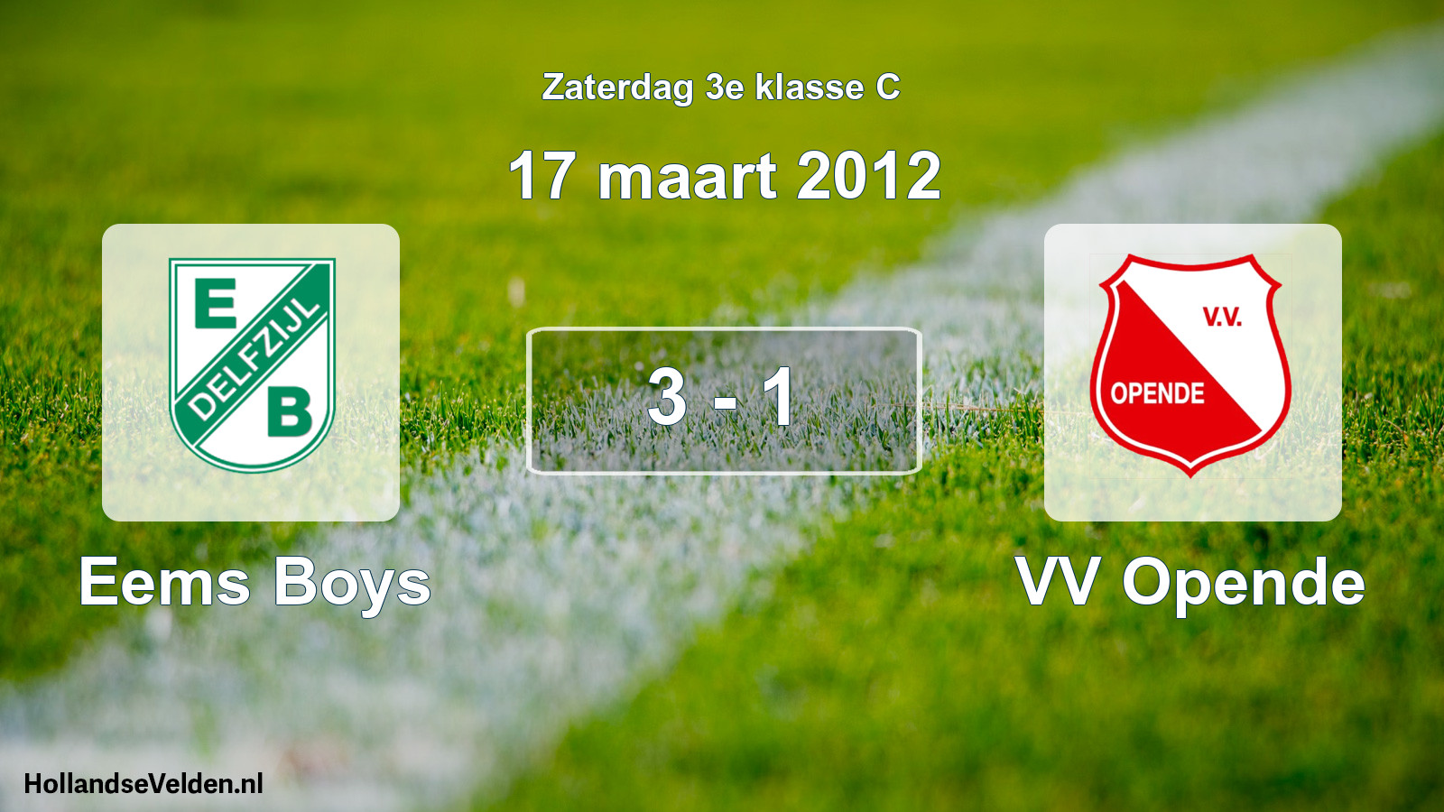 Total number of matches played: Eems Boys - VV Opende 3 - 1 (17 March 2012)