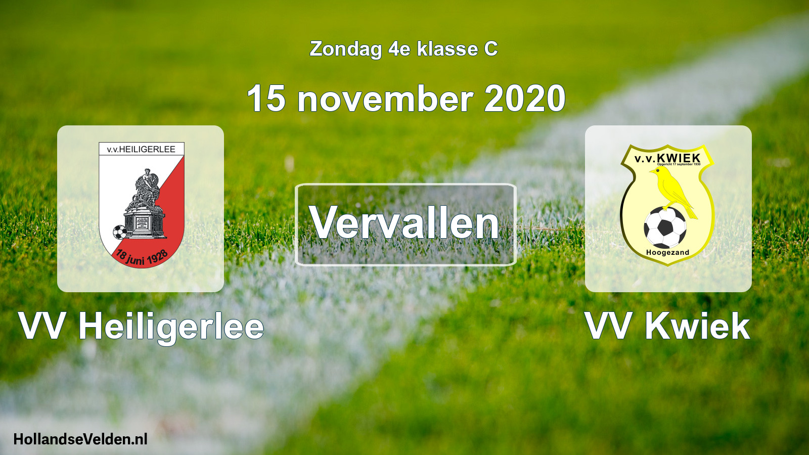 Scheduled Match: VV Heiligerlee - VV Kwiek (15 November 2020)