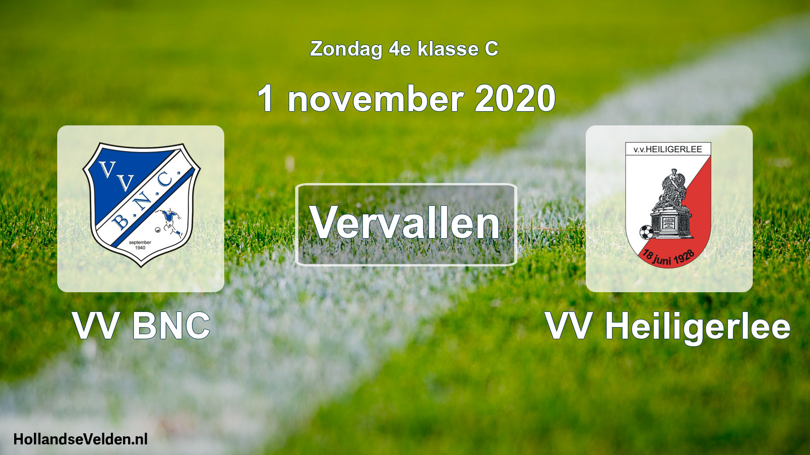 Scheduled Match: VV BNC - VV Heiligerlee (1 November 2020)