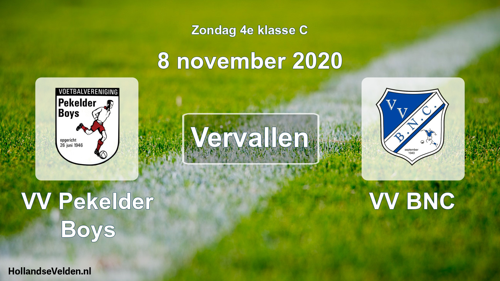 Scheduled Match: VV Pekelder Boys - VV BNC (8 November 2020)