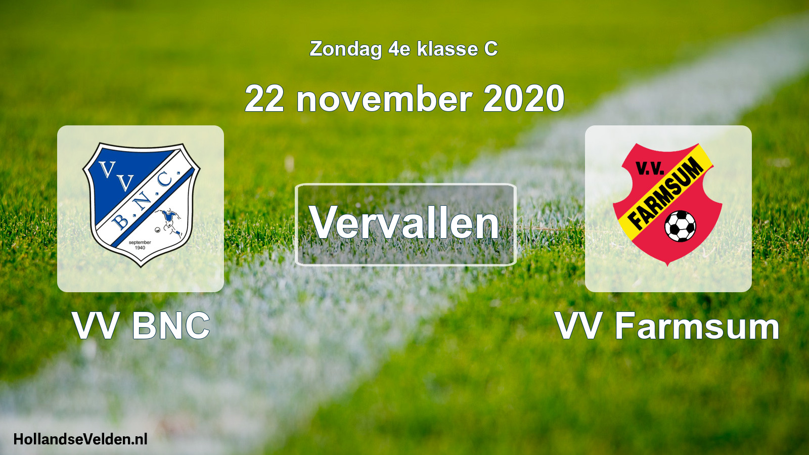 Scheduled Match: VV BNC - VV Farmsum (22 November 2020)