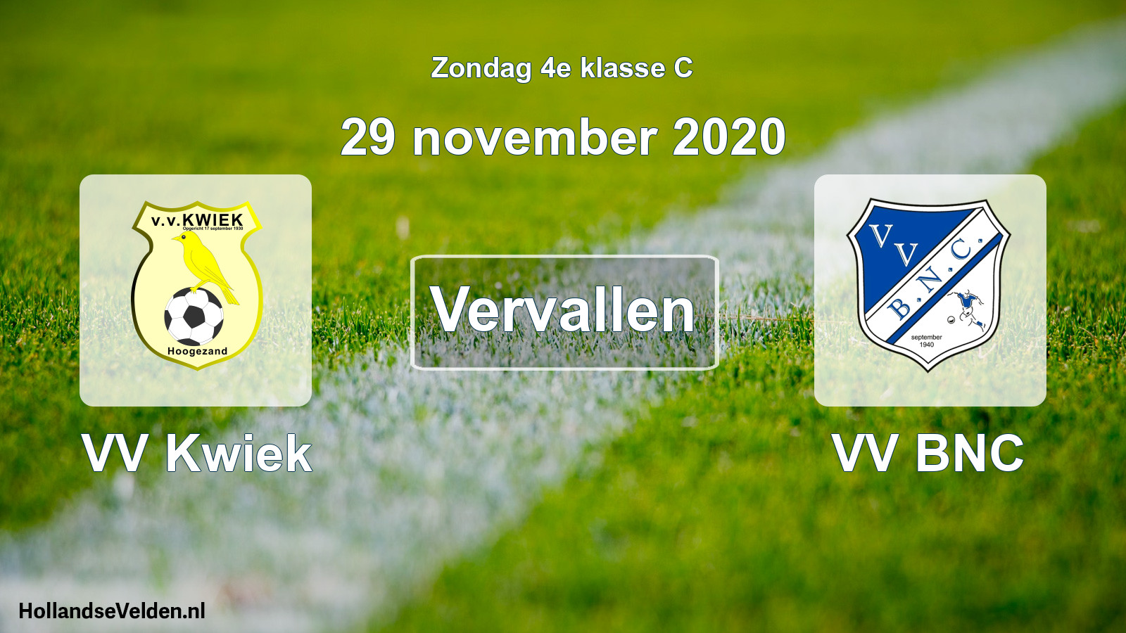 Scheduled Match: VV Kwiek - VV BNC (29 November 2020)