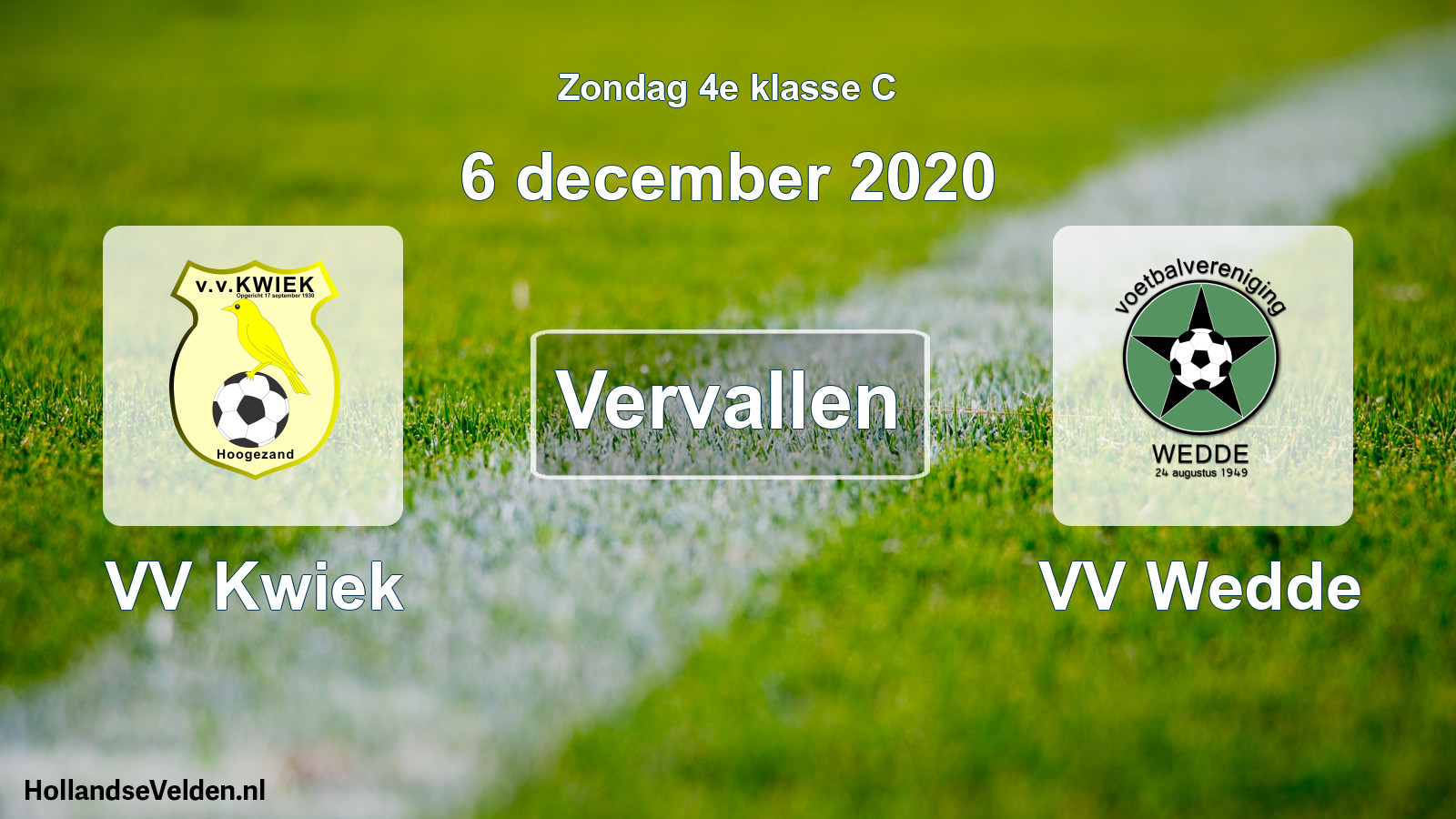 Scheduled Match: VV Kwiek - VV Wedde (6 December 2020)