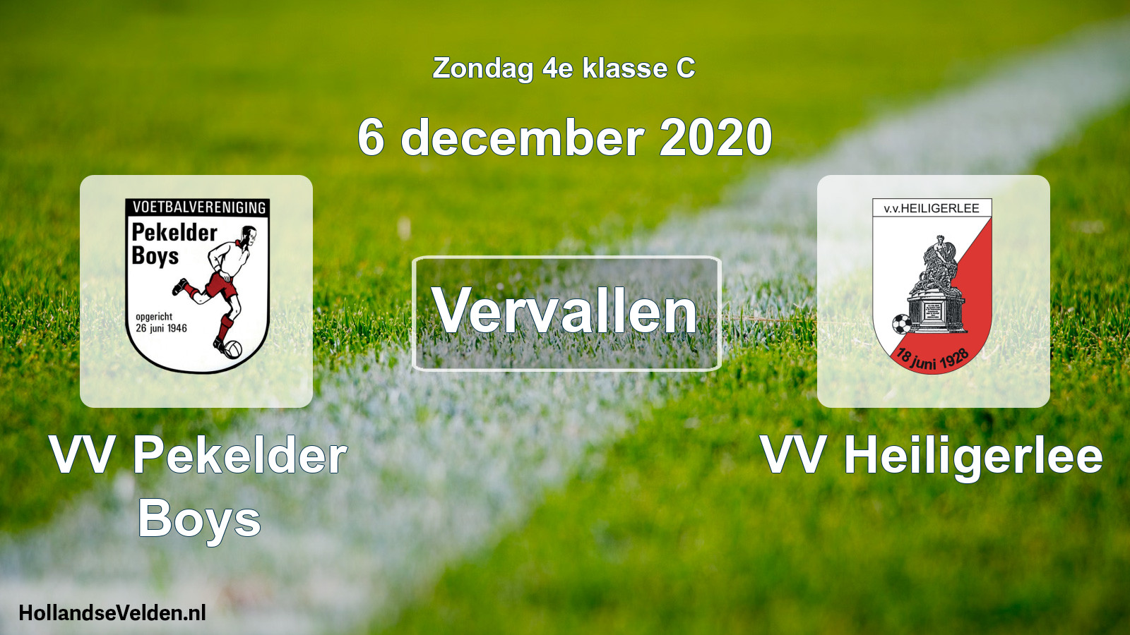 Scheduled Match: VV Pekelder Boys - VV Heiligerlee (6 December 2020)