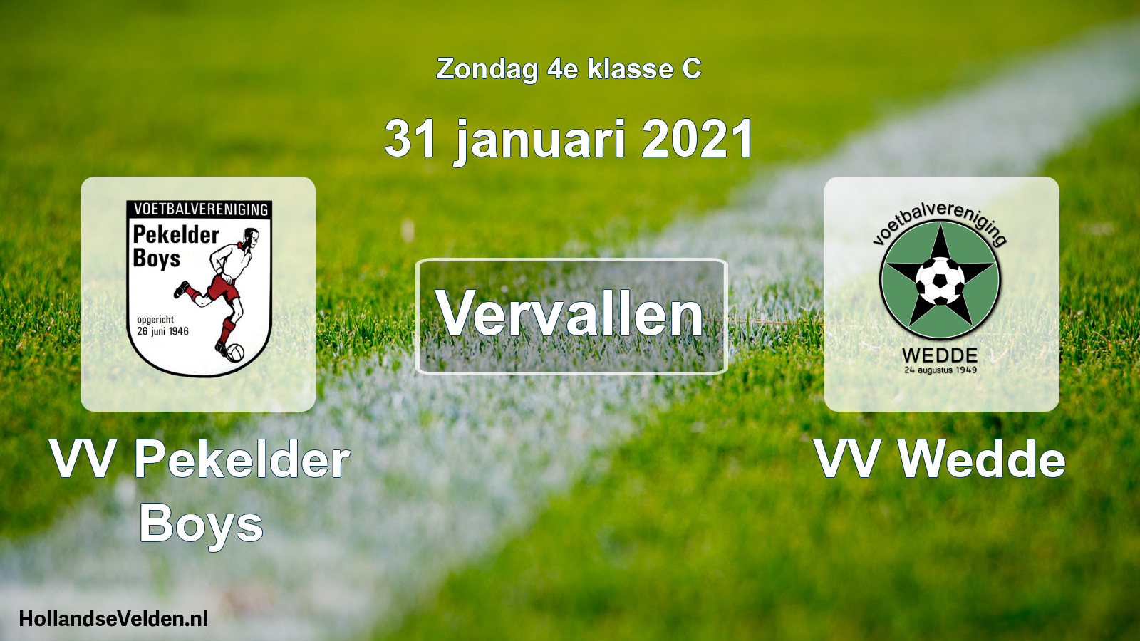 Scheduled Match: VV Pekelder Boys - VV Wedde (31 January 2021)