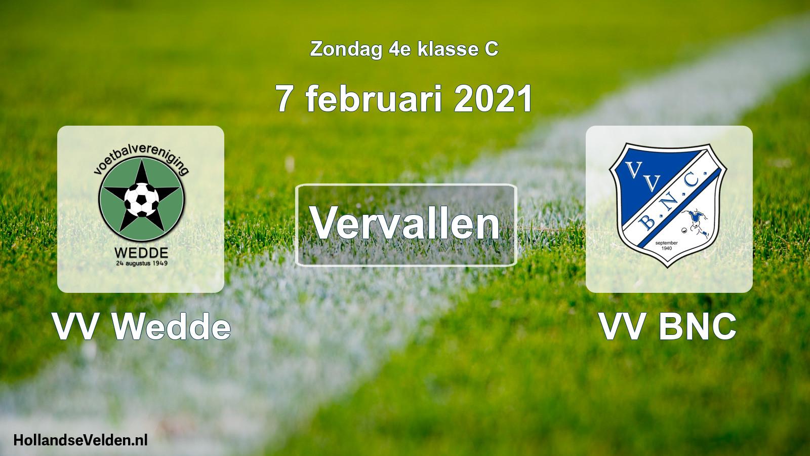 Scheduled Match: VV Wedde - VV BNC (7 February 2021)