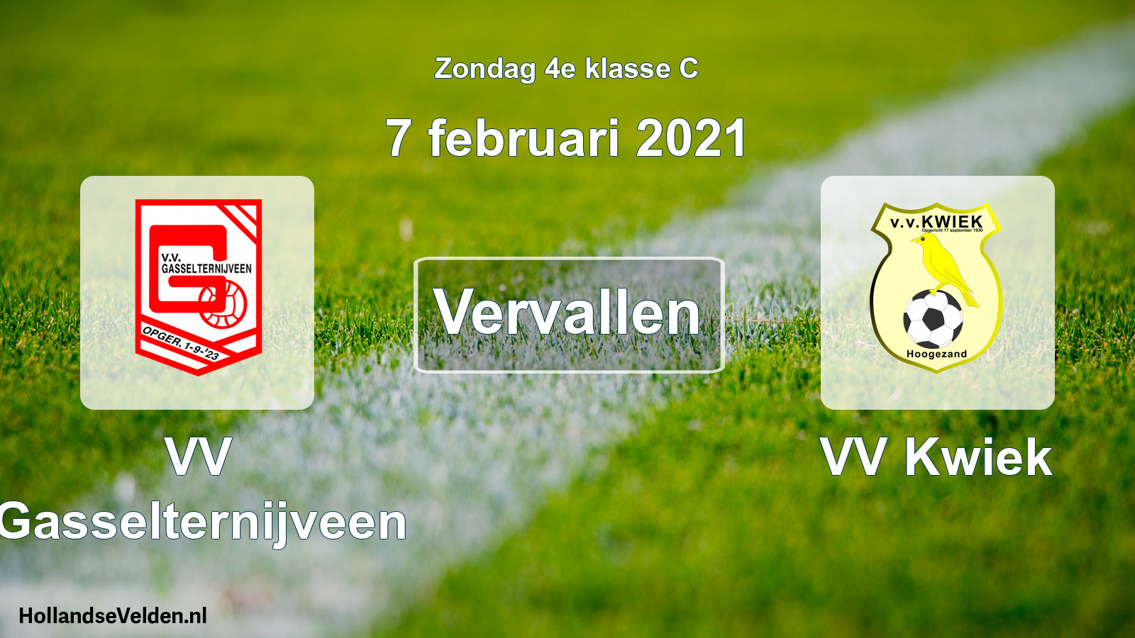 Scheduled Match: VV Gasselternijveen - VV Kwiek (7 February 2021)