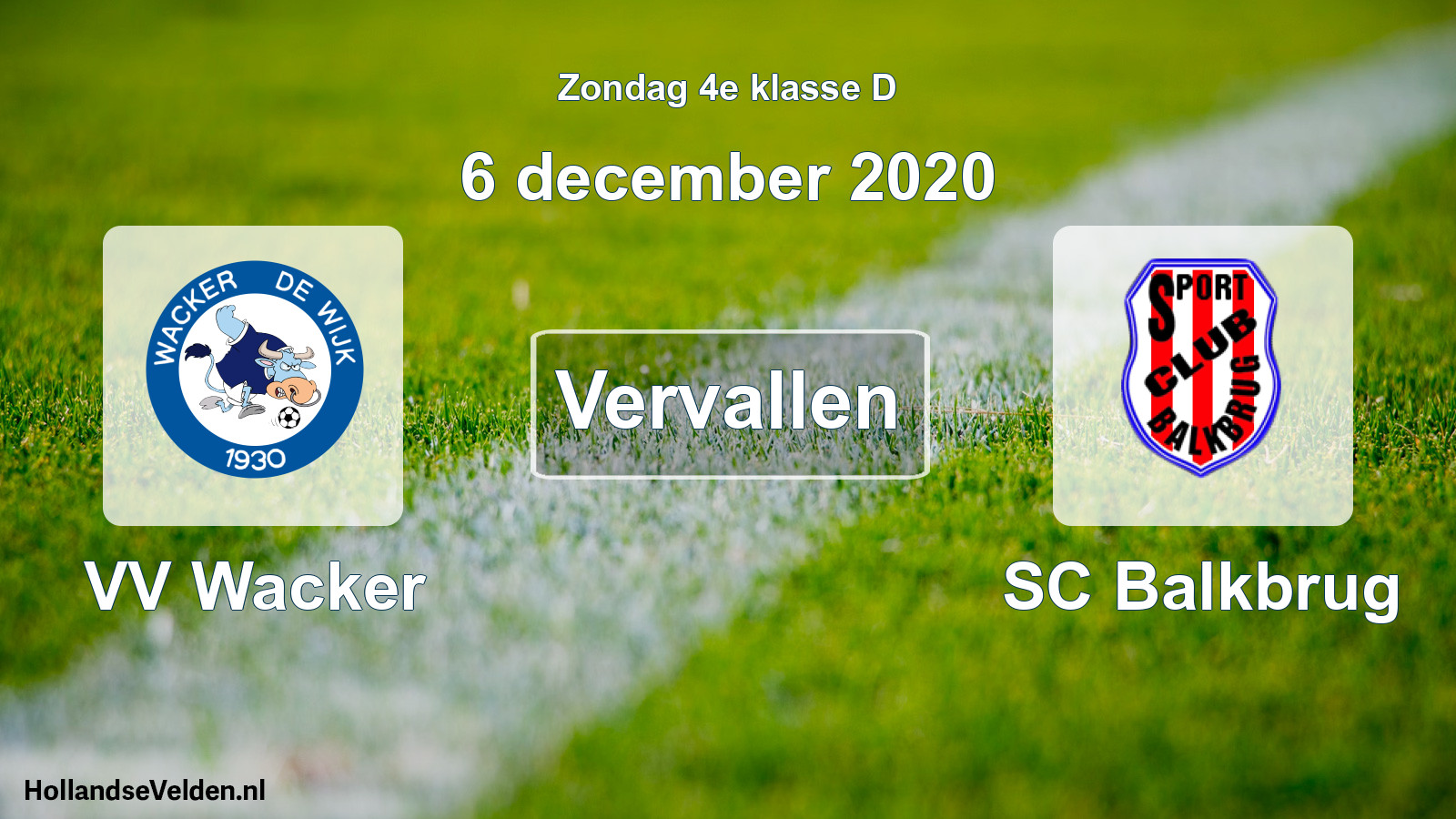 Scheduled Match: VV Wacker - SC Balkbrug (6 December 2020)