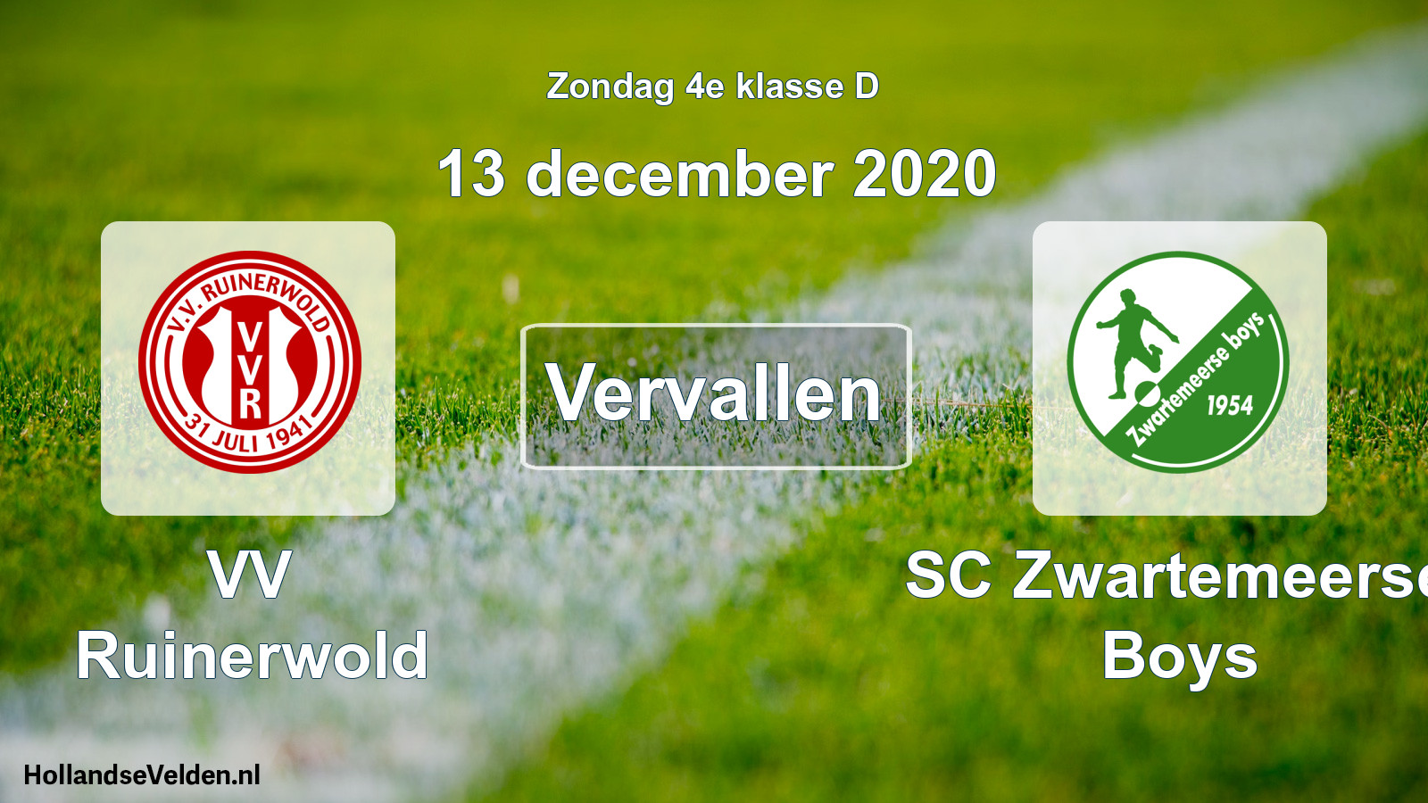 Scheduled Match: VV Ruinerwold - SC Zwartemeerse Boys (13 December 2020)