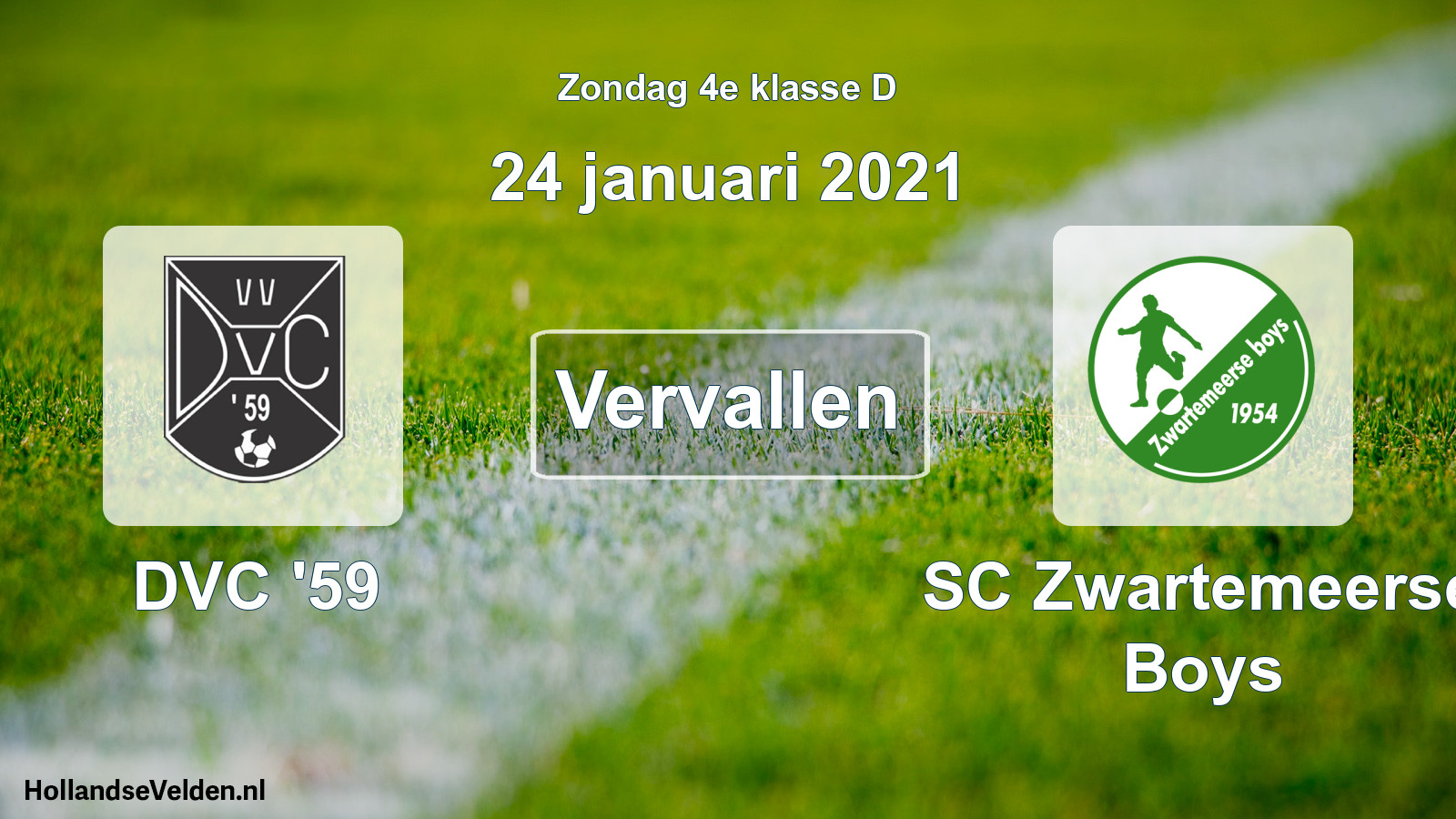 Scheduled Match: DVC '59 - SC Zwartemeerse Boys (24 January 2021)