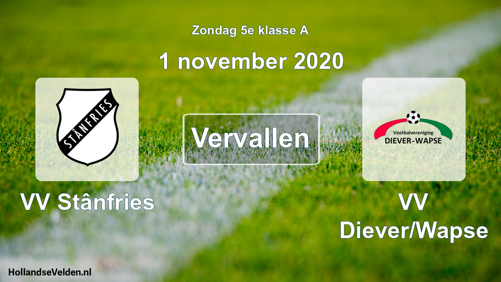 Scheduled Match: VV Stânfries - VV Diever/Wapse (1 November 2020)