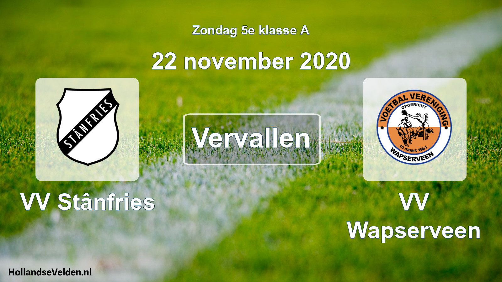 Scheduled Match: VV Stânfries - VV Wapserveen (22 November 2020)
