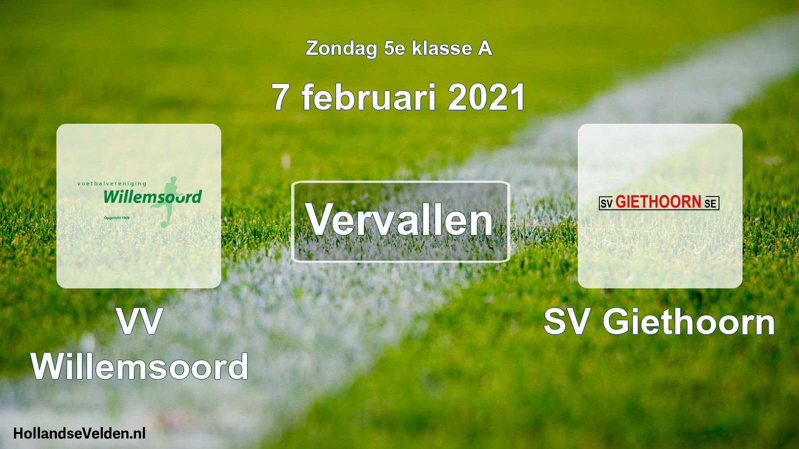 Scheduled Match: VV Willemsoord - SV Giethoorn (7 February 2021)