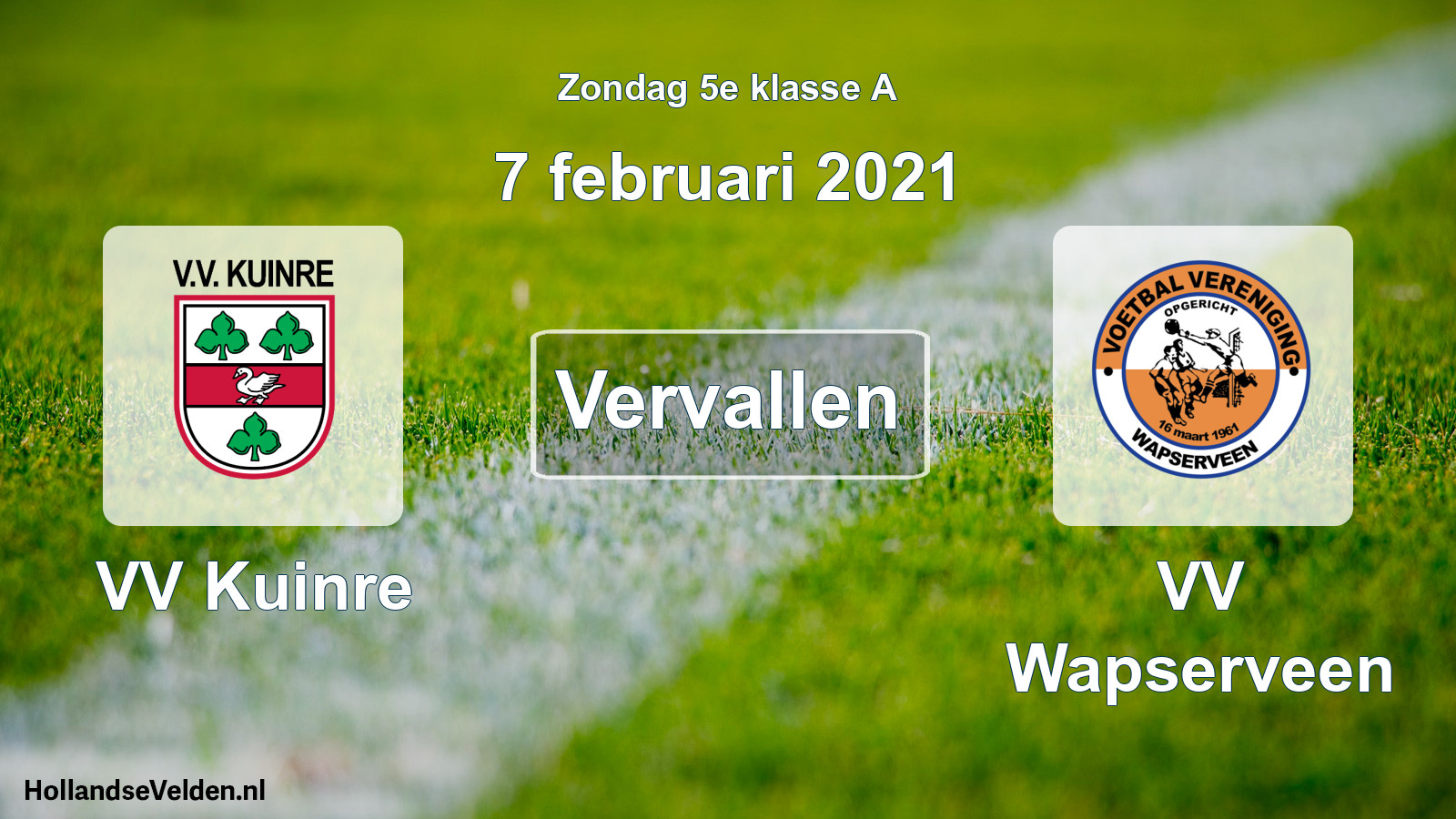 Scheduled Match: VV Kuinre - VV Wapserveen (7 February 2021)
