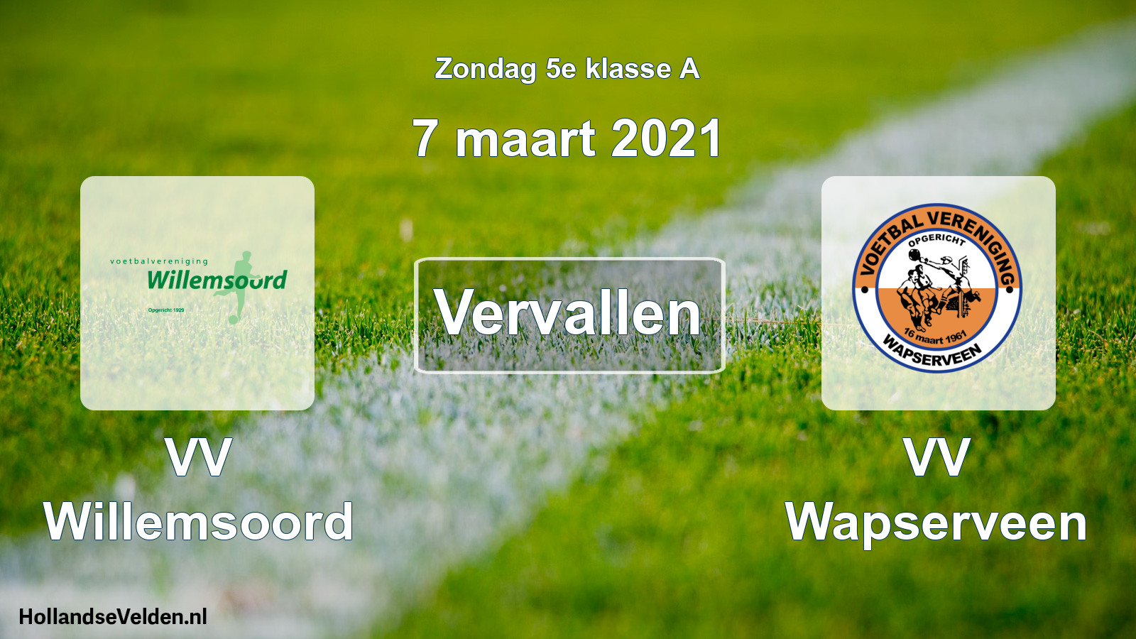 Scheduled Match: VV Willemsoord - VV Wapserveen (7 March 2021)