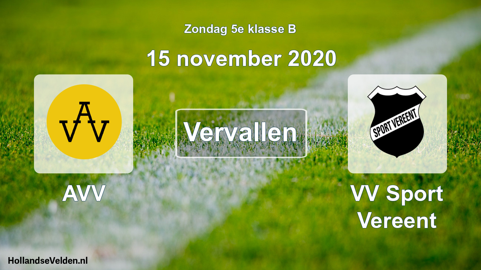 Scheduled Match: AVV - VV Sport Vereent (15 November 2020)
