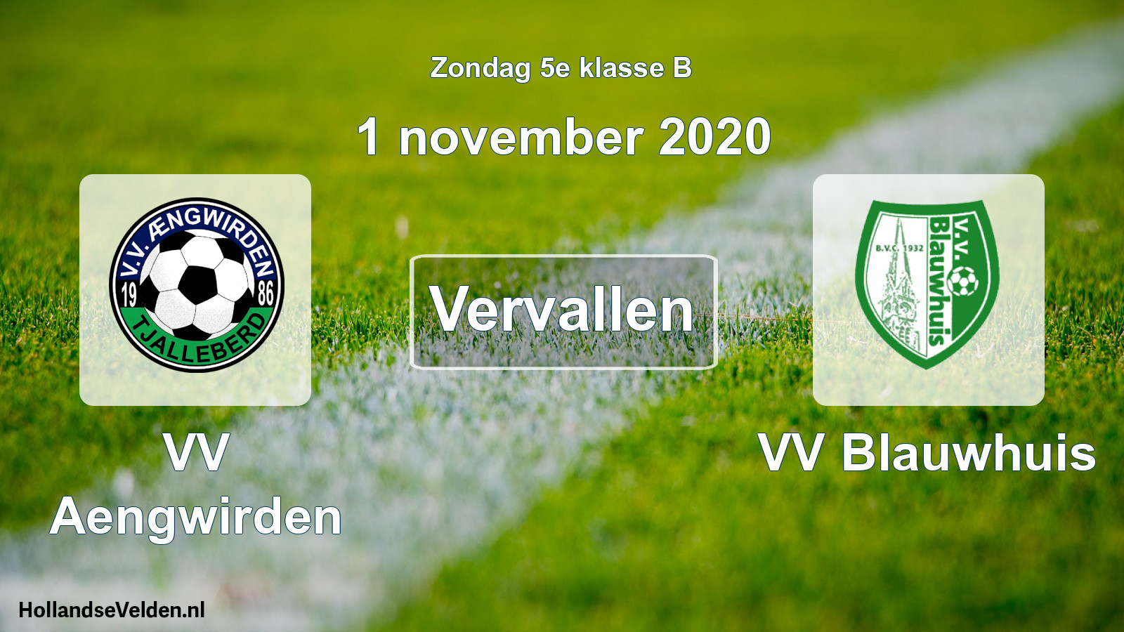 Scheduled Match: VV Aengwirden - VV Blauwhuis (1 November 2020)