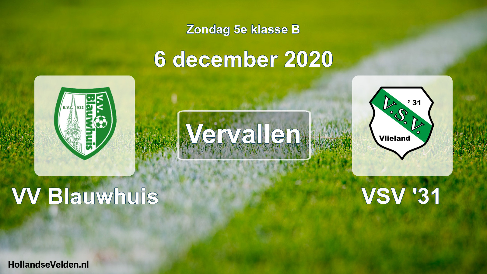 Scheduled Match: VV Blauwhuis - VSV '31 (6 December 2020)