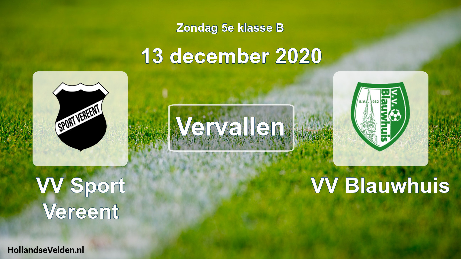 Scheduled Match: VV Sport Vereent - VV Blauwhuis (13 December 2020)