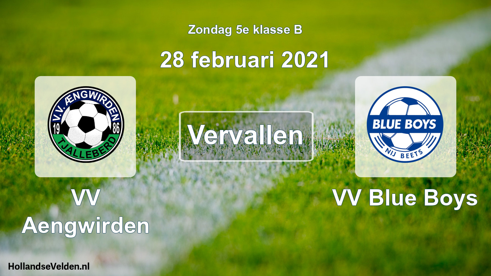 Scheduled Match: VV Aengwirden - VV Blue Boys (28 February 2021)