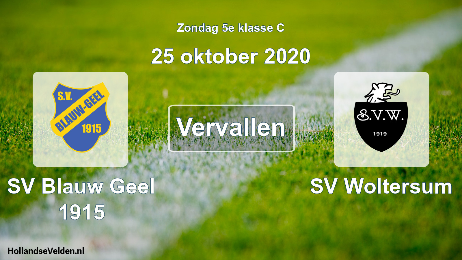 Scheduled Match: SV Blauw Geel 1915 - SV Woltersum (25 October 2020)
