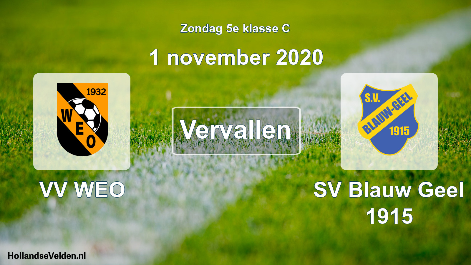 Scheduled Match: VV WEO - SV Blauw Geel 1915 (1 November 2020)