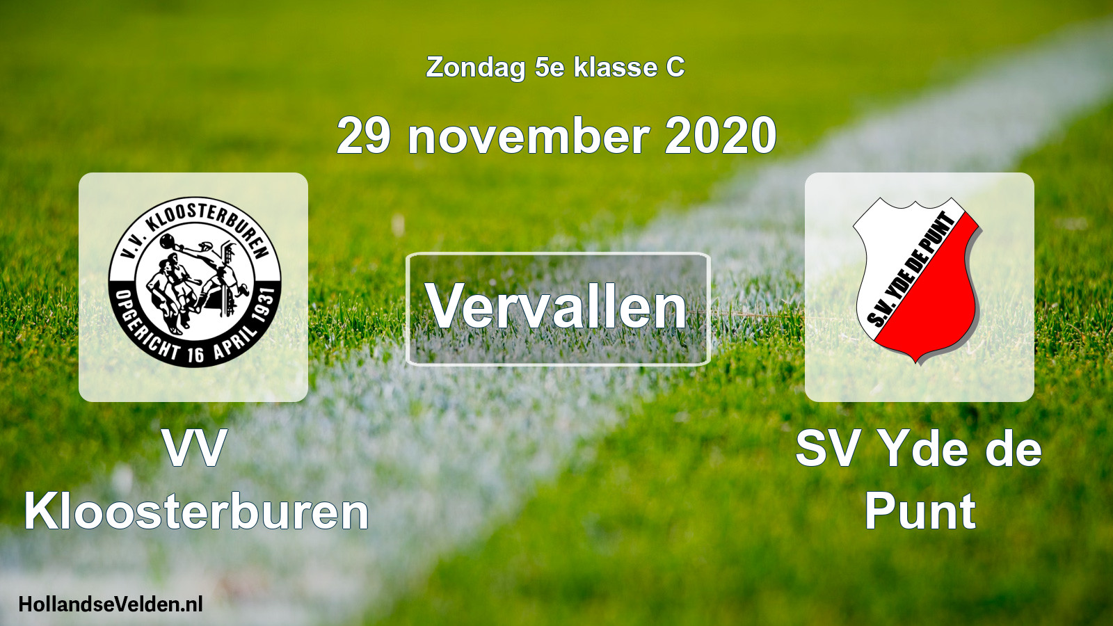 Scheduled Match: VV Kloosterburen - SV Yde de Punt (29 November 2020)