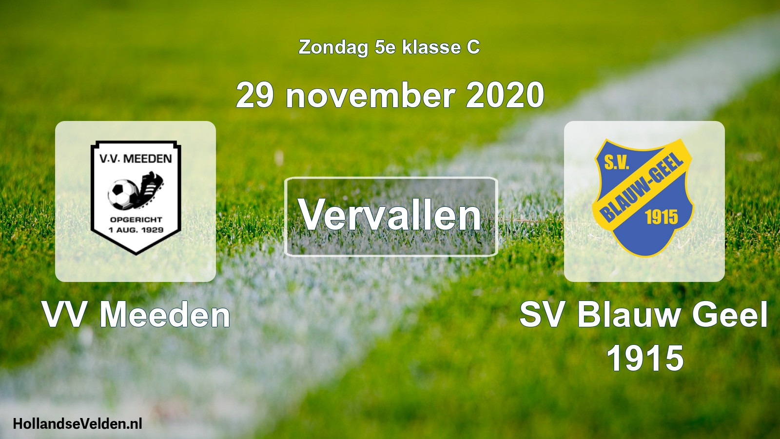 Scheduled Match: VV Meeden - SV Blauw Geel 1915 (29 November 2020)