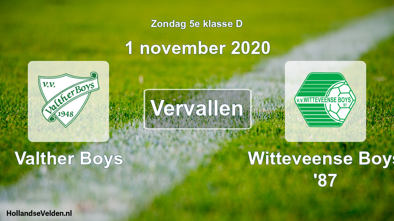 Scheduled Match: Valther Boys - Witteveense Boys '87 (1 November 2020)