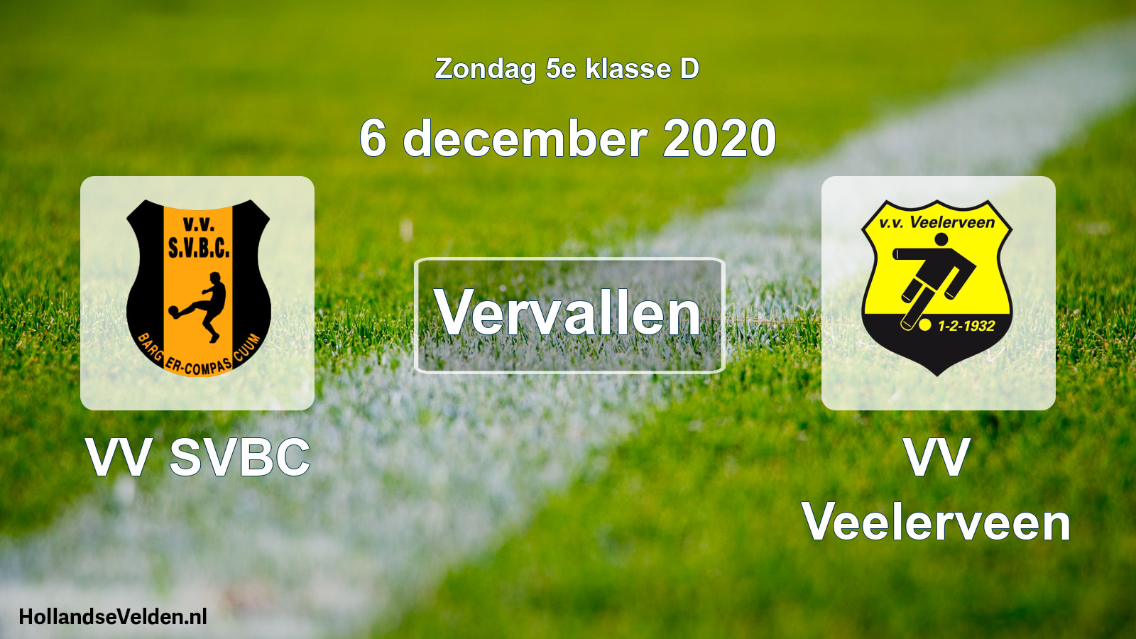 Scheduled Match: VV SVBC - VV Veelerveen (6 December 2020)