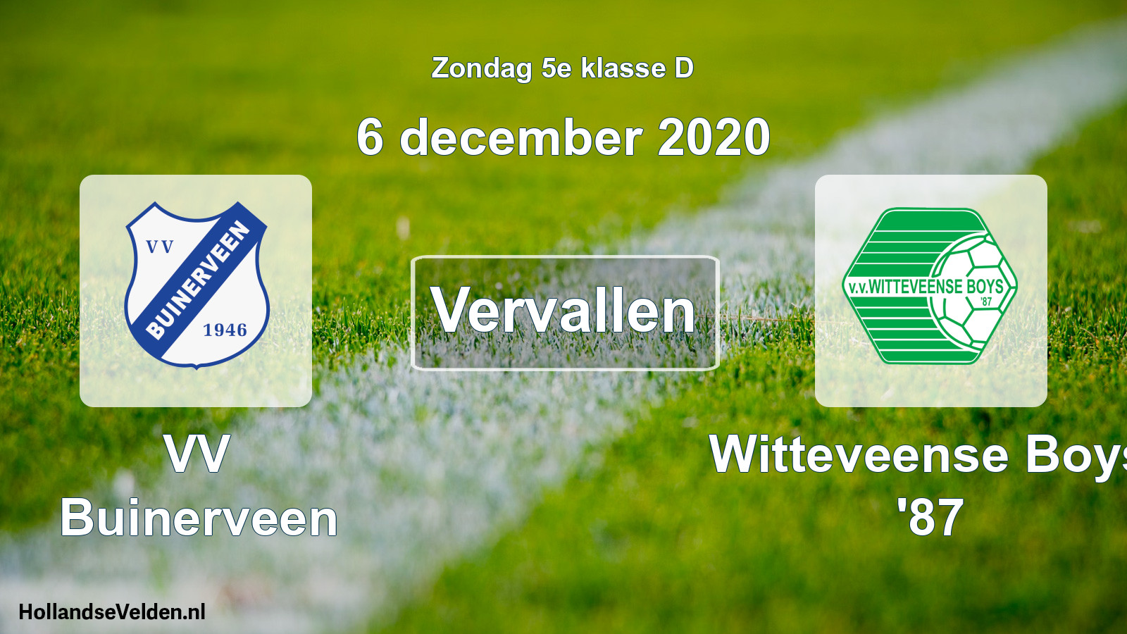 Scheduled Match: VV Buinerveen - Witteveense Boys '87 (6 December 2020)