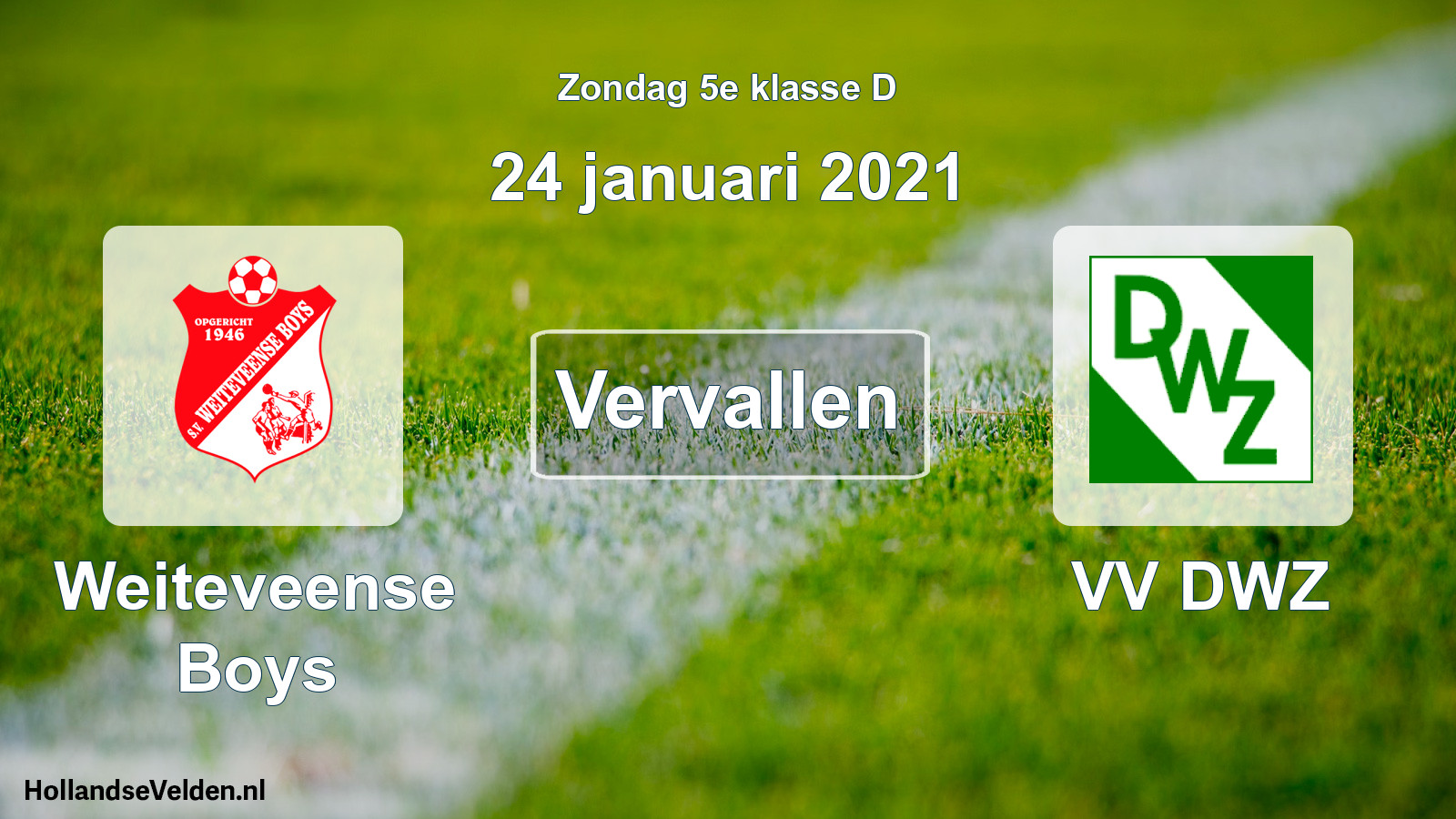 Scheduled Match: Weiteveense Boys - VV DWZ (24 January 2021)