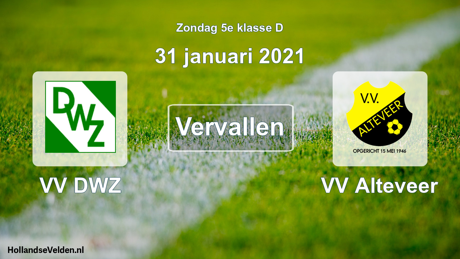 Scheduled Match: VV DWZ - VV Alteveer (31 January 2021)