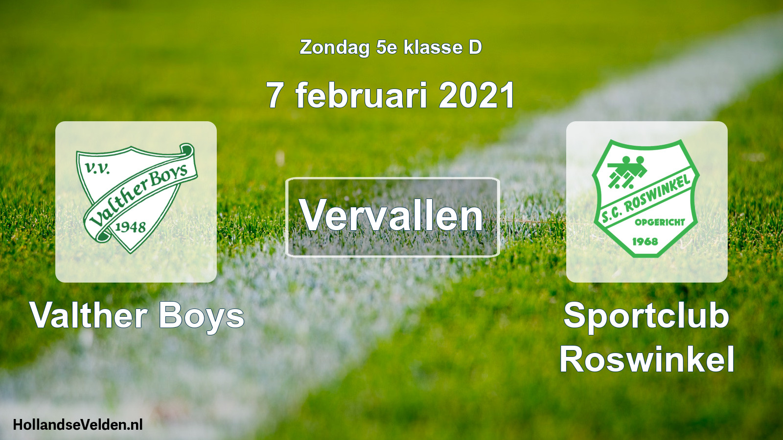 Scheduled Match: Valther Boys - Sportclub Roswinkel (7 February 2021)
