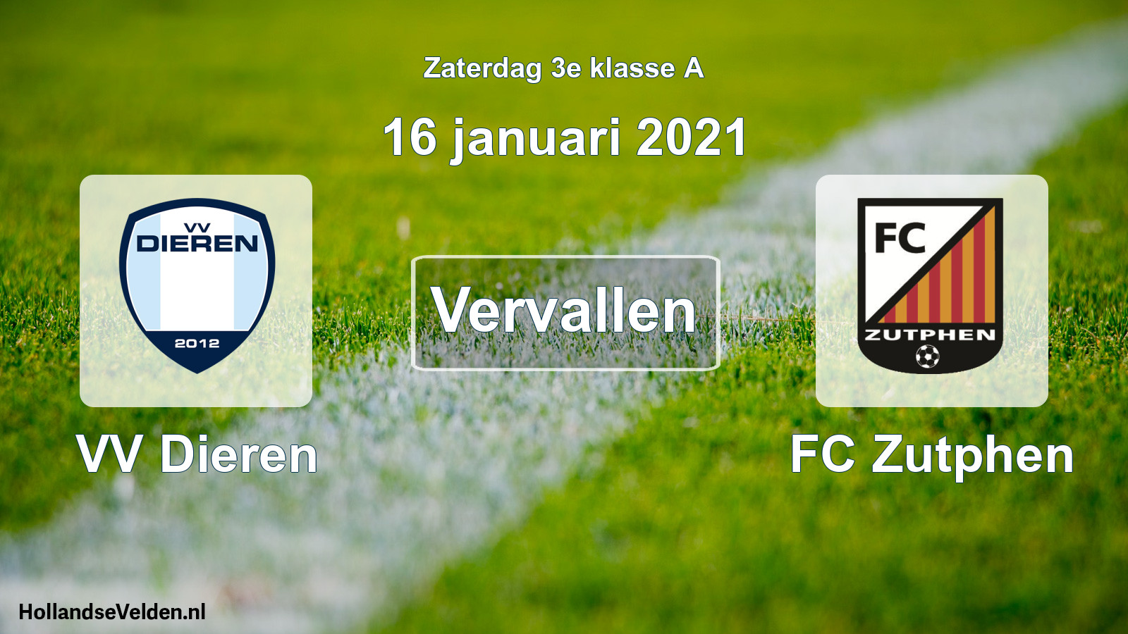 Scheduled Match: VV Dieren - FC Zutphen (16 January 2021)