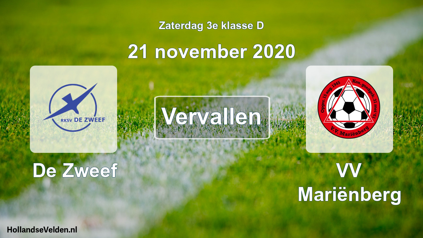 Scheduled Match: De Zweef - VV Mariënberg (21 November 2020)