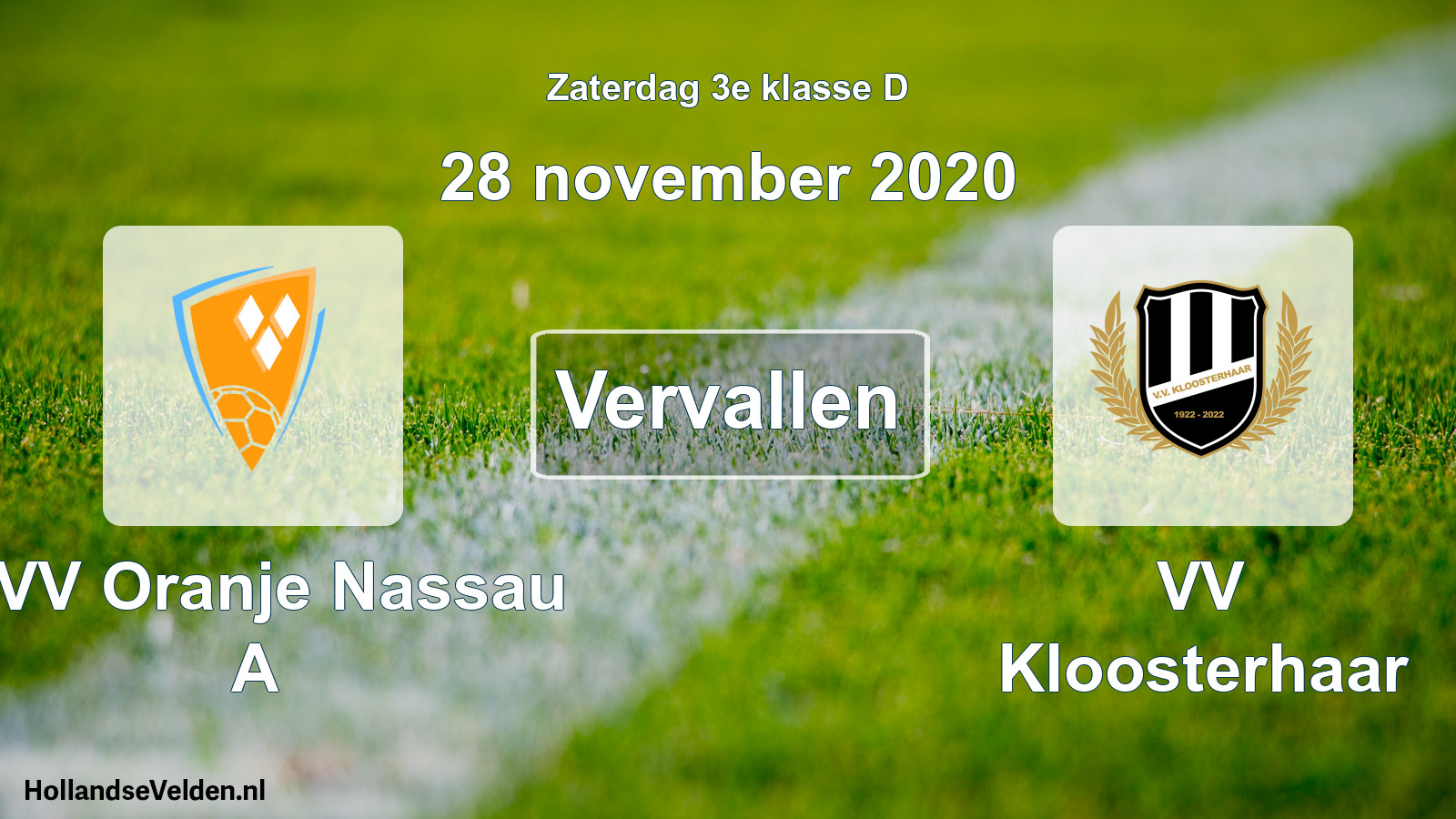 Scheduled Match: CVV Oranje Nassau A - VV Kloosterhaar (28 November 2020)