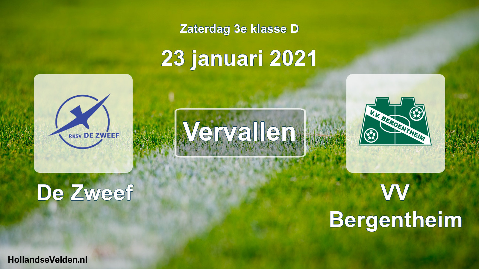 Scheduled Match: De Zweef - VV Bergentheim (23 January 2021)