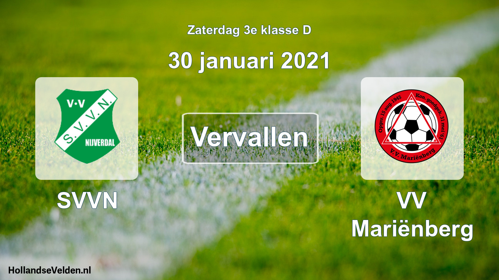 Scheduled Match: SVVN - VV Mariënberg (30 January 2021)