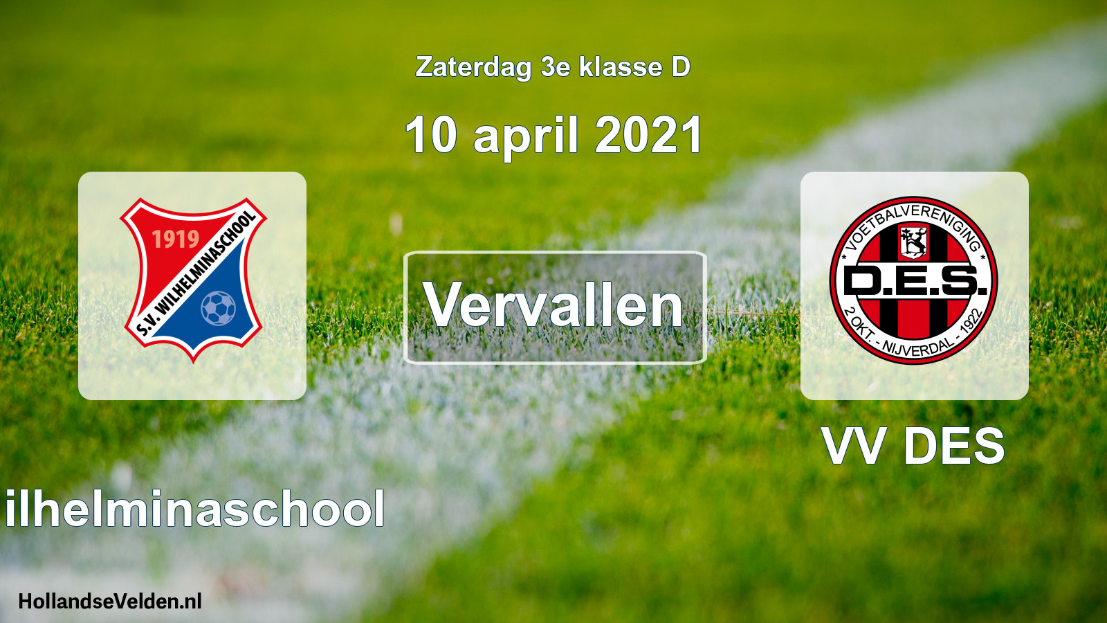 Scheduled Match: Wilhelminaschool - VV DES (10 April 2021)