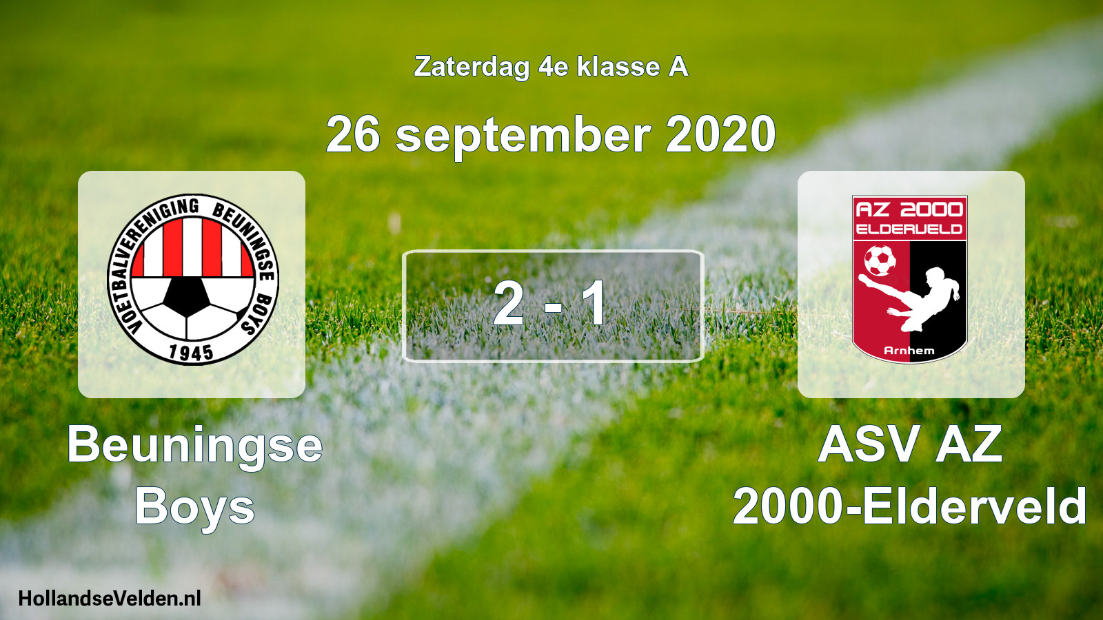 Total number of matches played: Beuningse Boys - ASV AZ 2000-Elderveld 2 - 1 (26 September 2020)